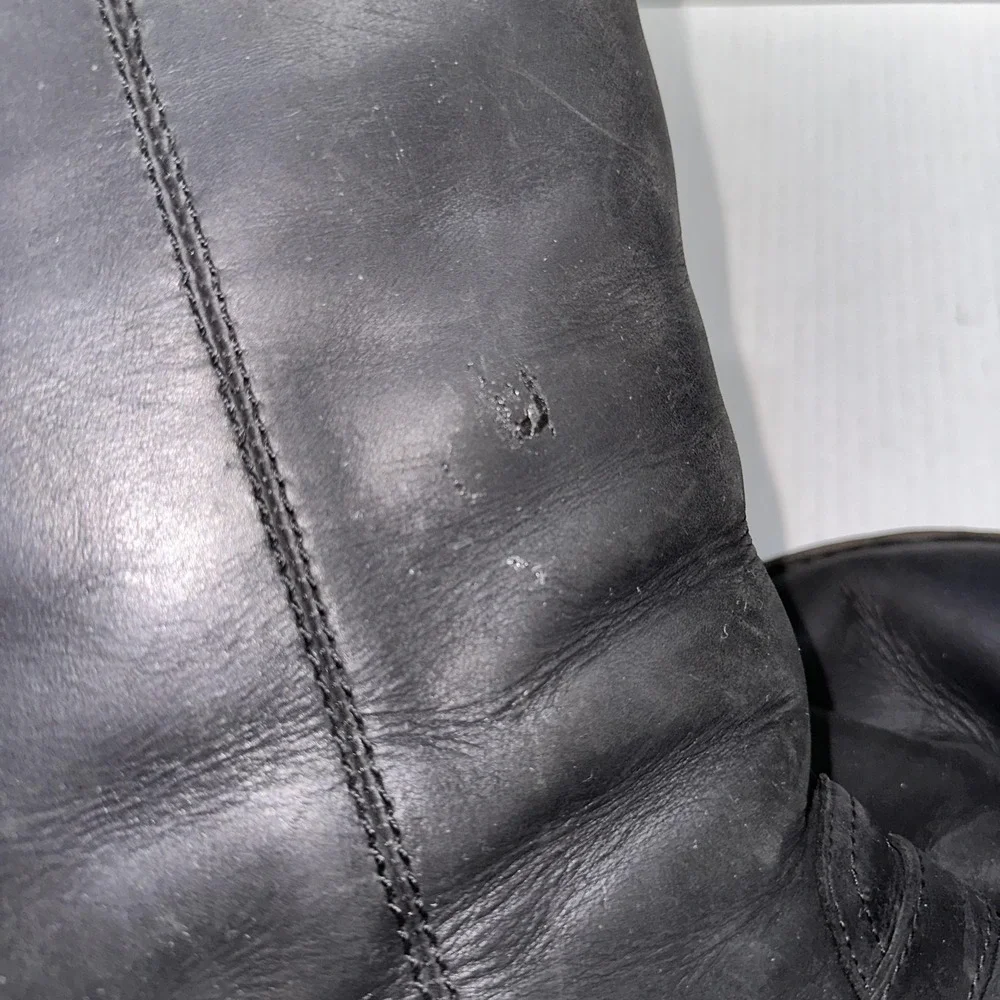 UGG Biker Boots Womens 8 Black Leather Tupelo Mid Calf‎ Zip Buckle Wedge